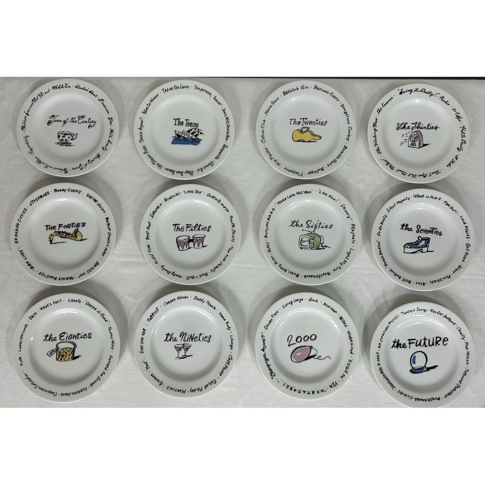 Pottery Barn Millennium Series Decade Salad Dessert Plates Set of 12 Retro